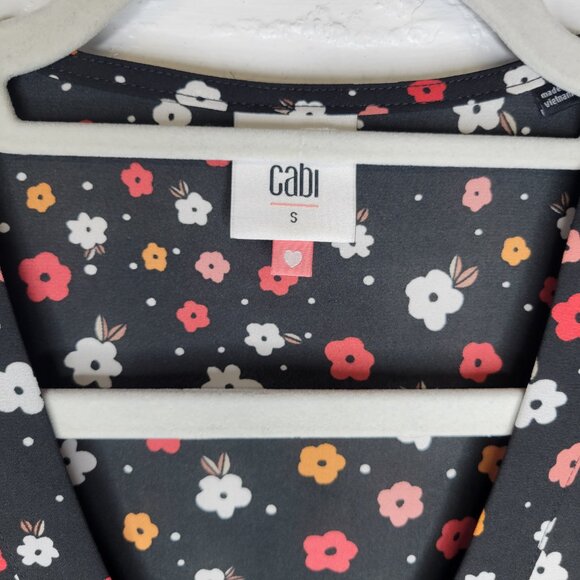 Cabi Women's Small Cheerful Blouse Black Pink Flowers #3957 - Picture 5 of 6